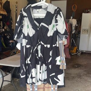 Entro Black and White Button-Down Dress